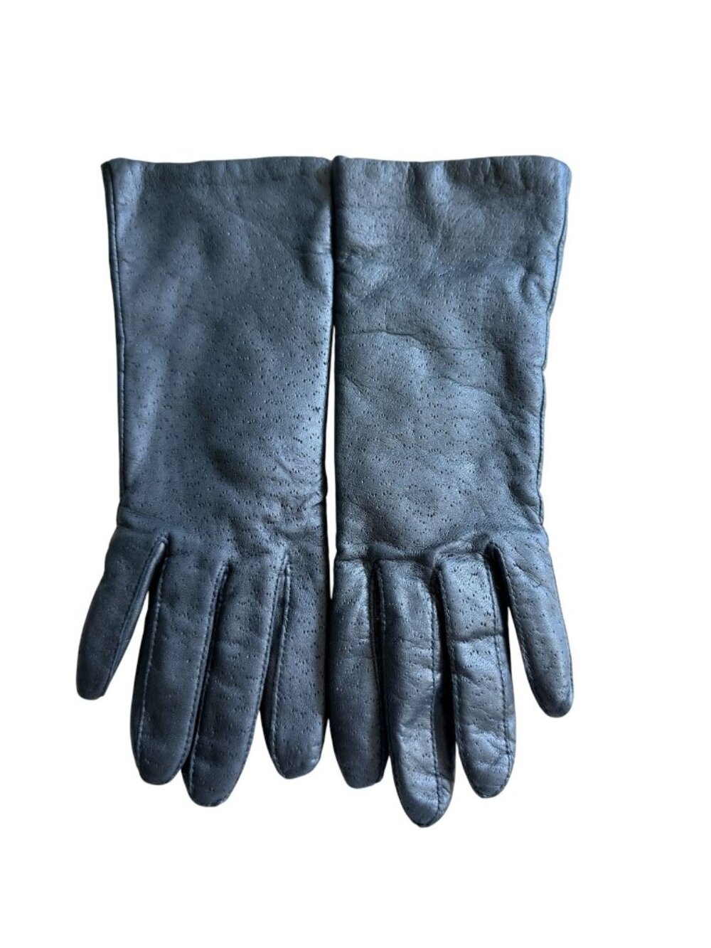 Vintage Womens Black Perforated Leather Gloves Size 7 Lined